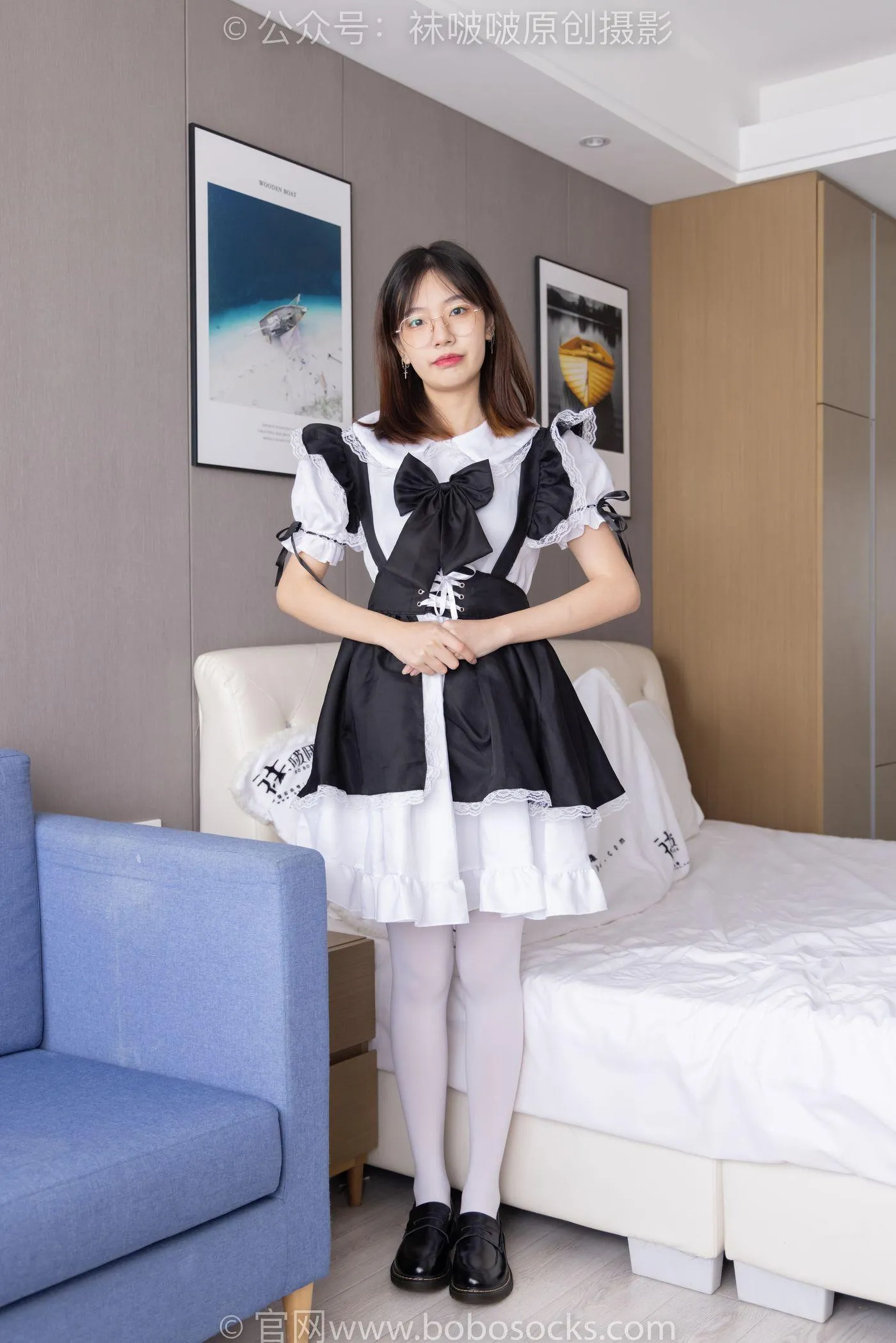 [BoBoSocks袜啵啵]NO.195 小甜豆-黑皮鞋、厚白丝、女仆装 [135P]插图3